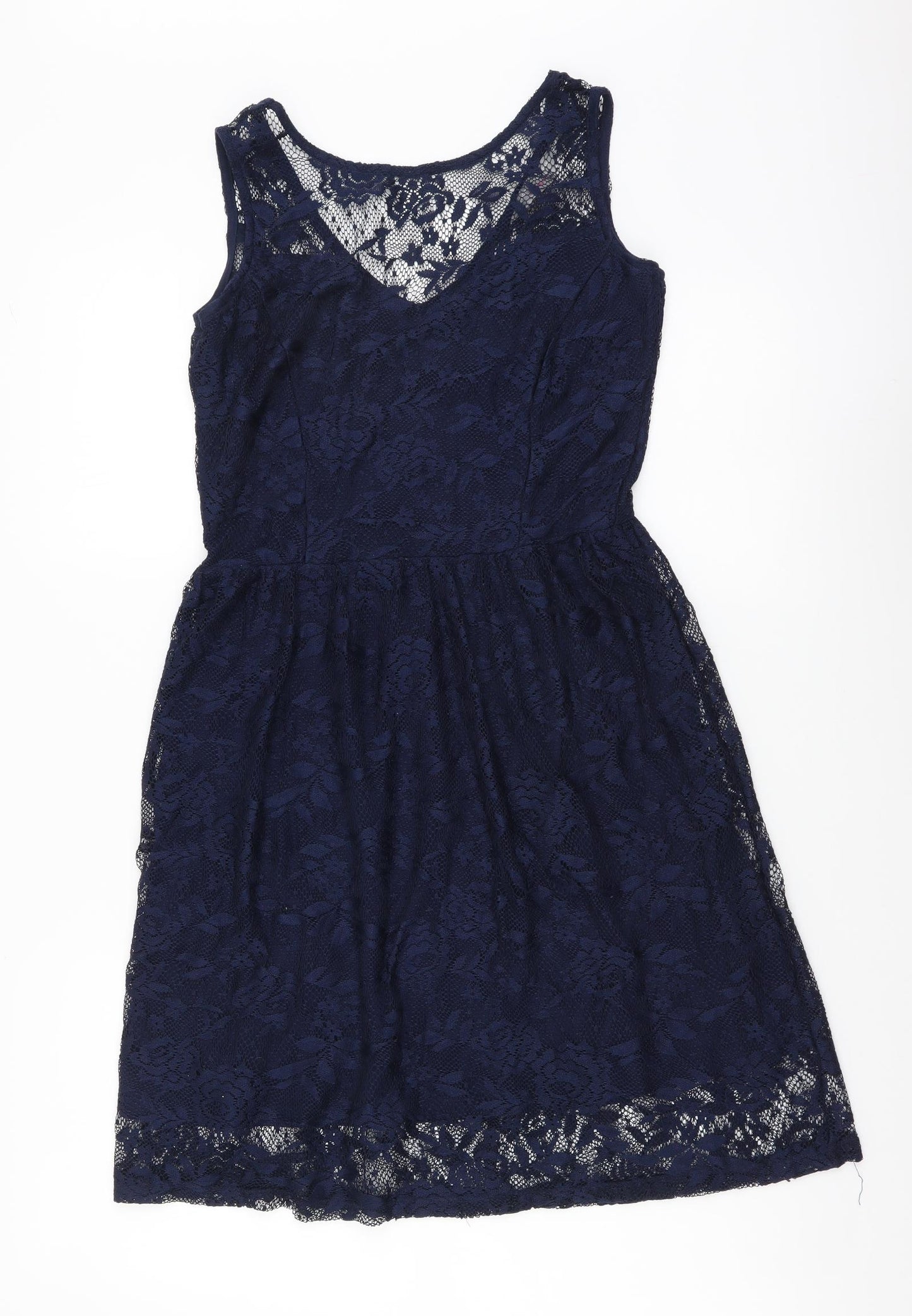 Dorothy Perkins Womens Blue Cotton Fit & Flare Size 8 V-Neck Pullover