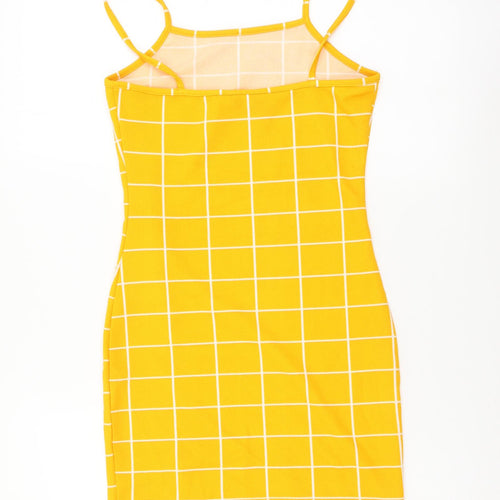 SheIn Womens Yellow Check Polyester Mini Size XS Square Neck Pullover