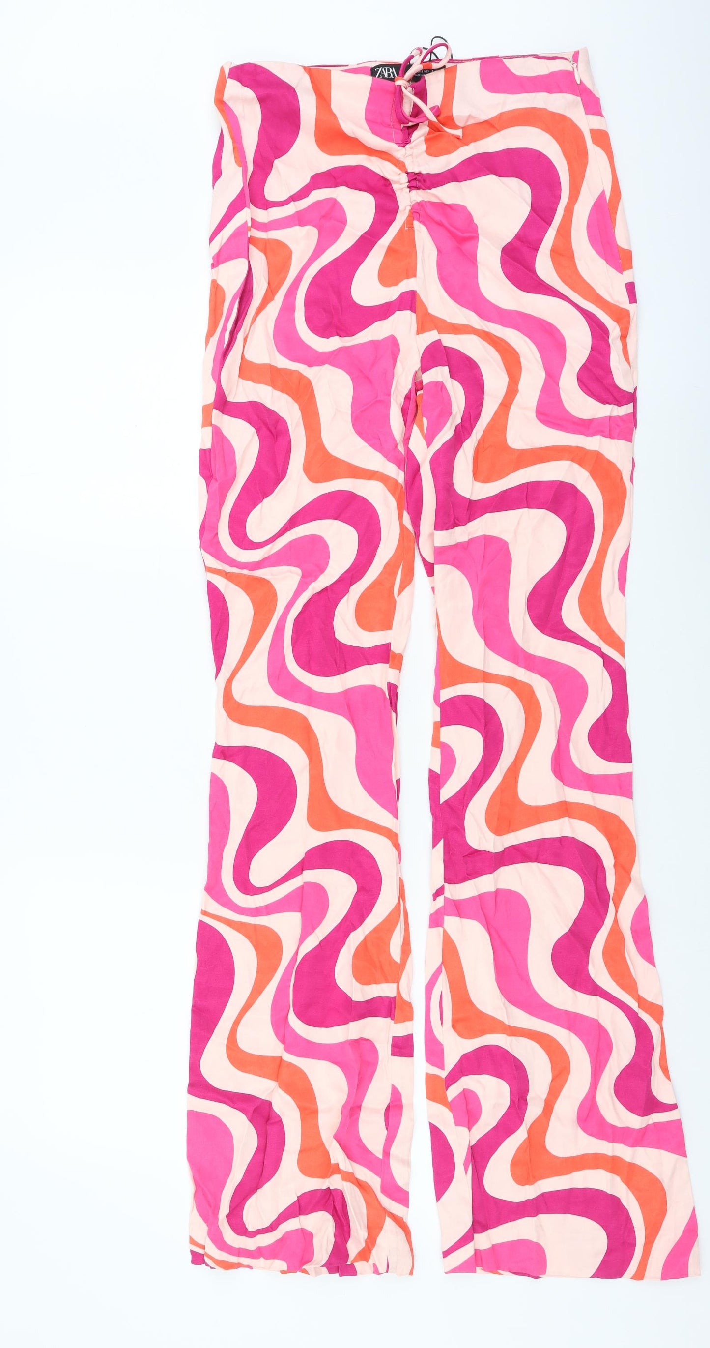 Zara Womens Multicoloured Geometric Viscose Trousers Size S L32 in Regular Zip