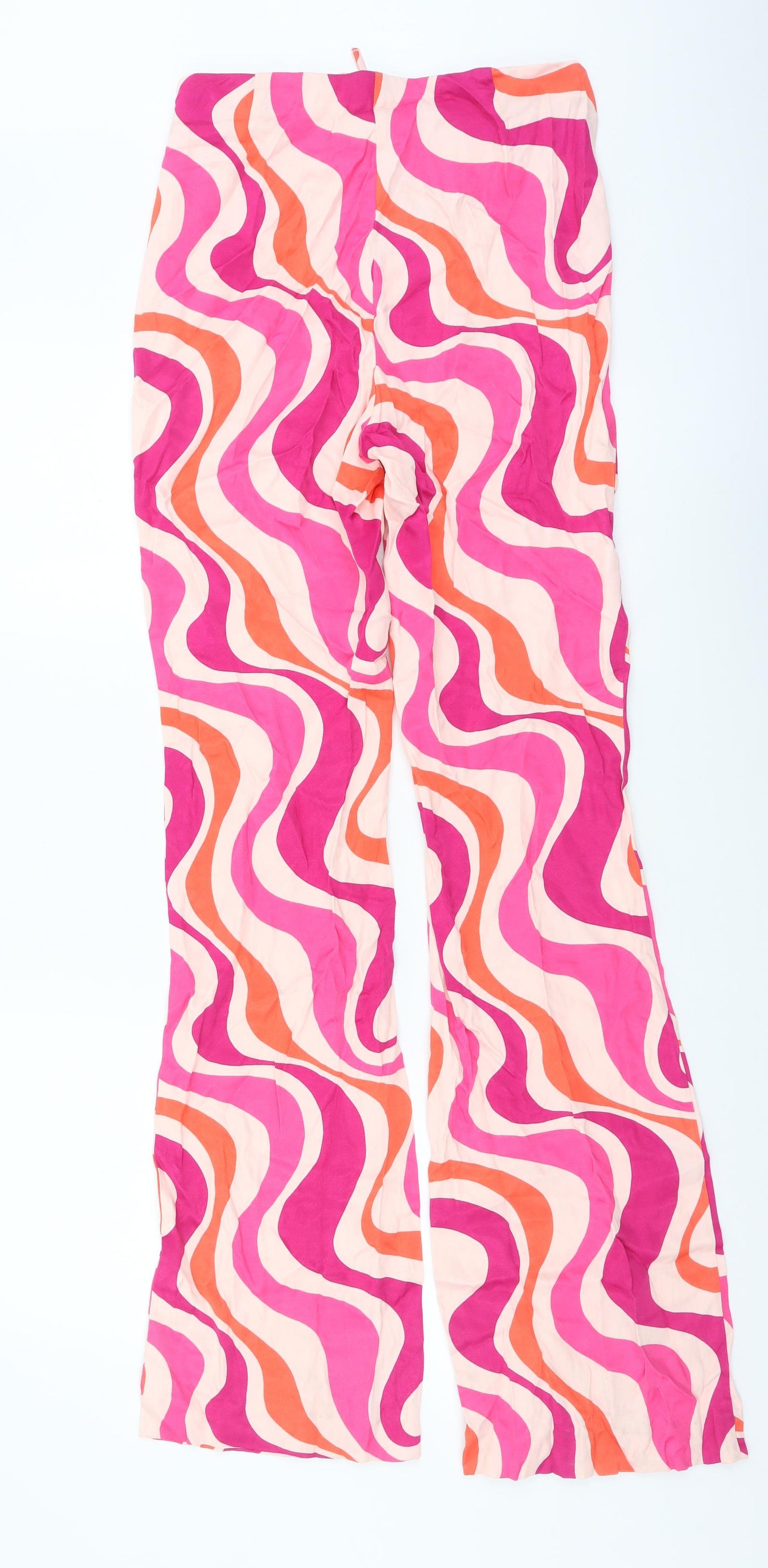 Zara Womens Multicoloured Geometric Viscose Trousers Size S L32 in Regular Zip
