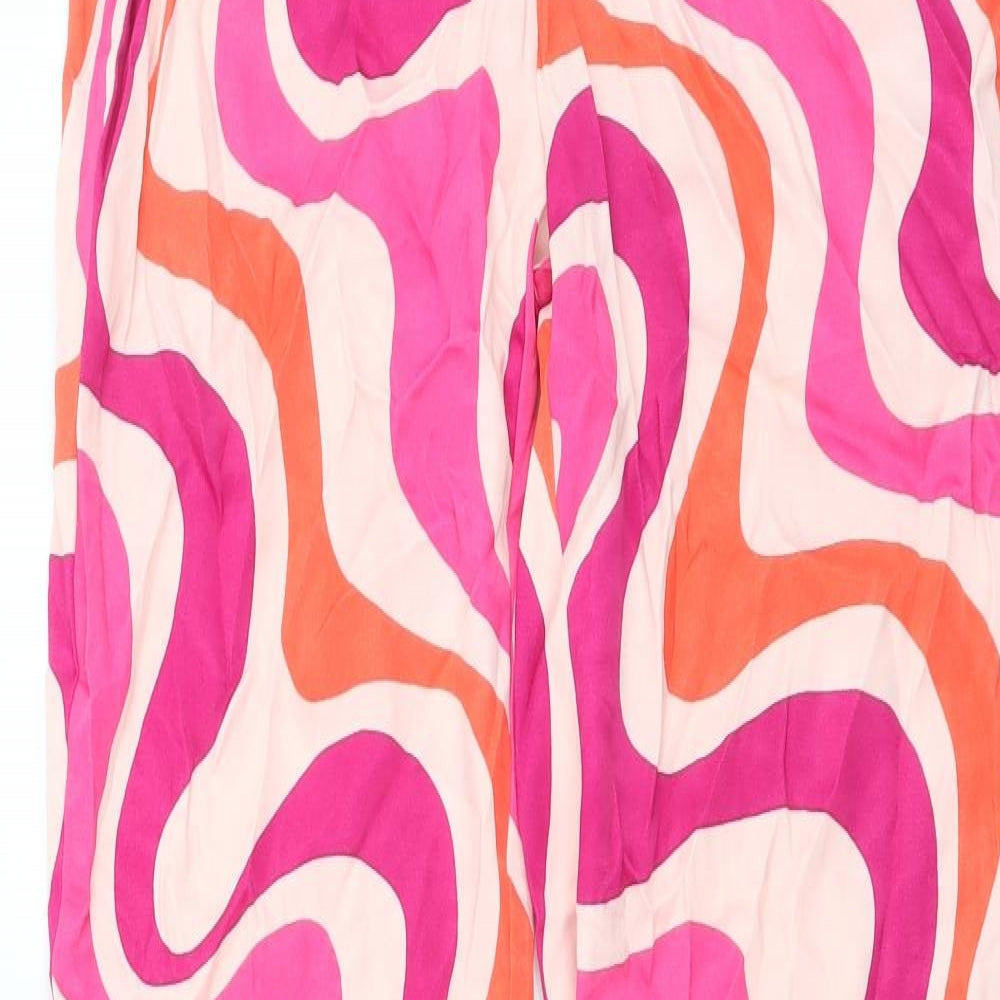 Zara Womens Multicoloured Geometric Viscose Trousers Size S L32 in Regular Zip