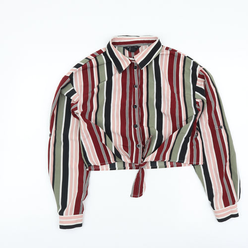 New Look Girls Multicoloured Striped Polyester Basic Button-Up Size 11 Years Collared Button