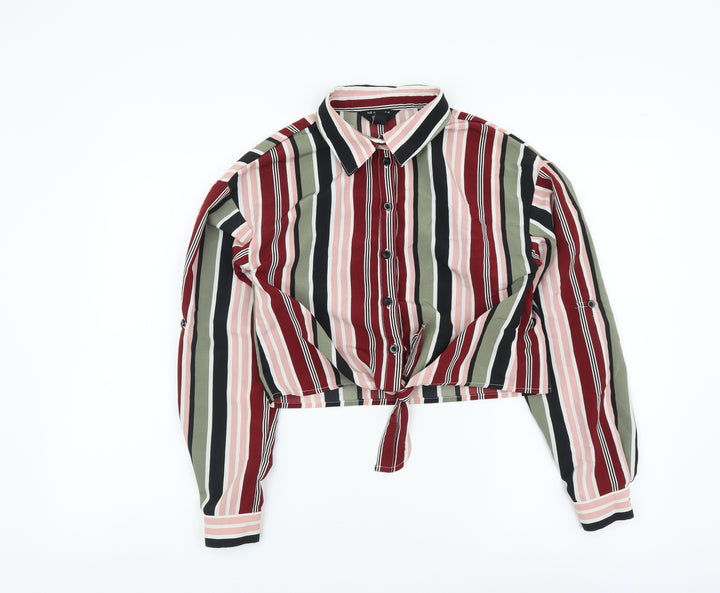 New Look Girls Multicoloured Striped Polyester Basic Button-Up Size 11 Years Collared Button