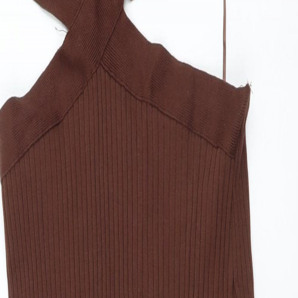 Zara Womens Brown Cotton Pencil Dress Size M Round Neck Pullover