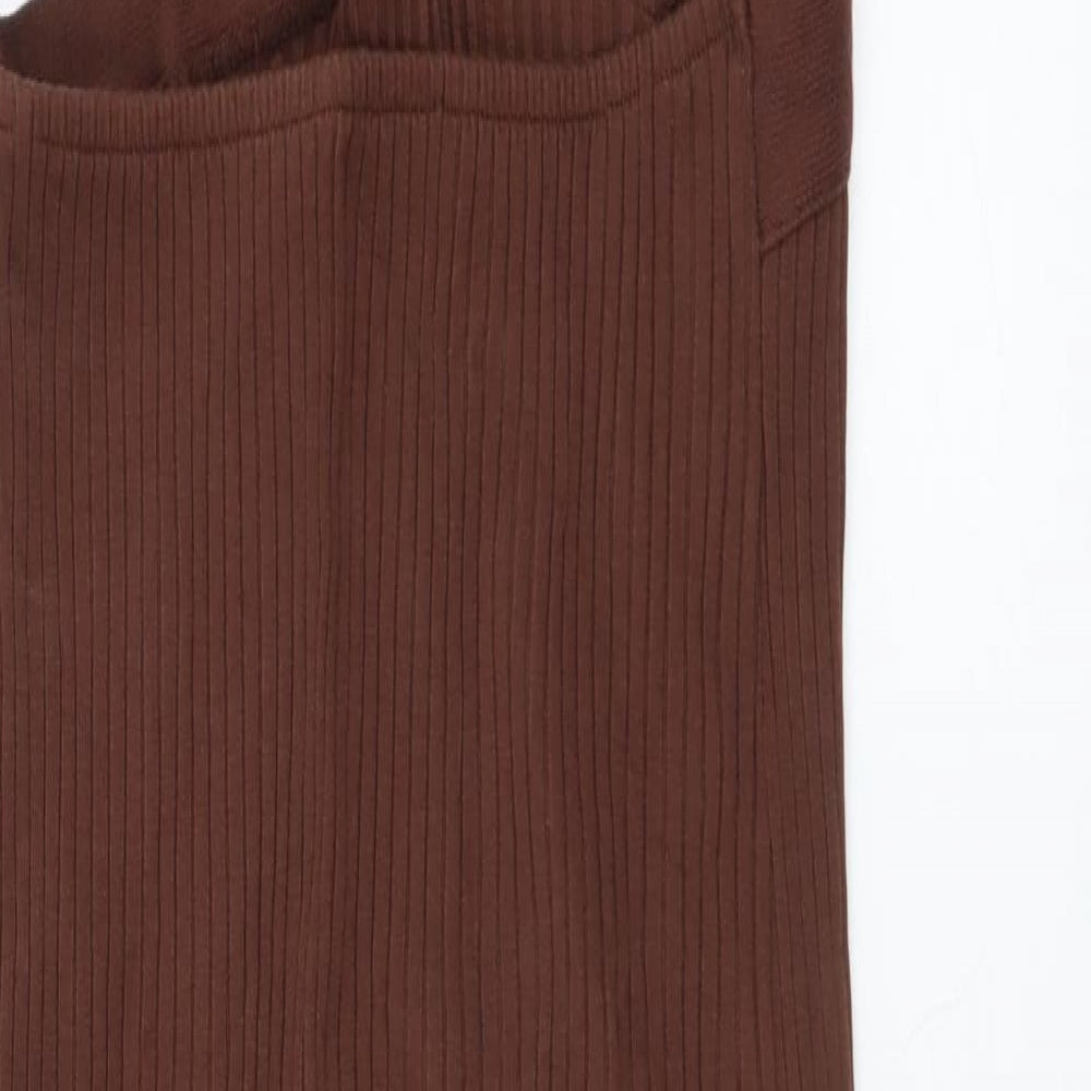 Zara Womens Brown Cotton Pencil Dress Size M Round Neck Pullover