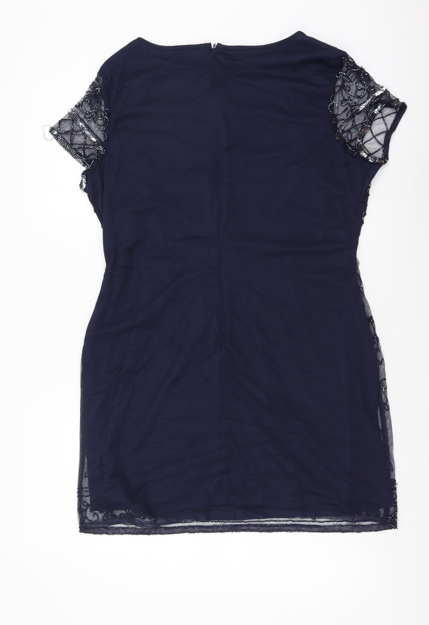 Boohoo Womens Blue Floral Polyester A-Line Size 16 Round Neck Zip