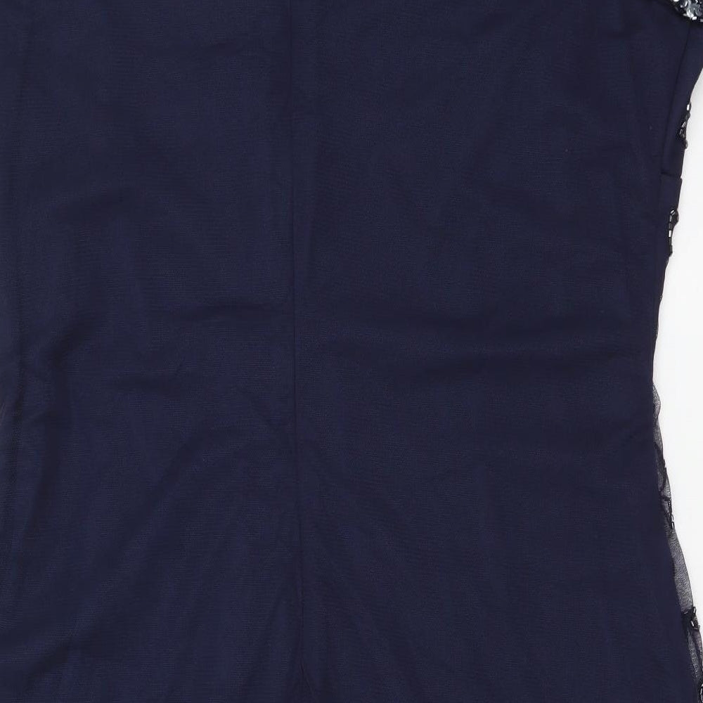 Boohoo Womens Blue Floral Polyester A-Line Size 16 Round Neck Zip