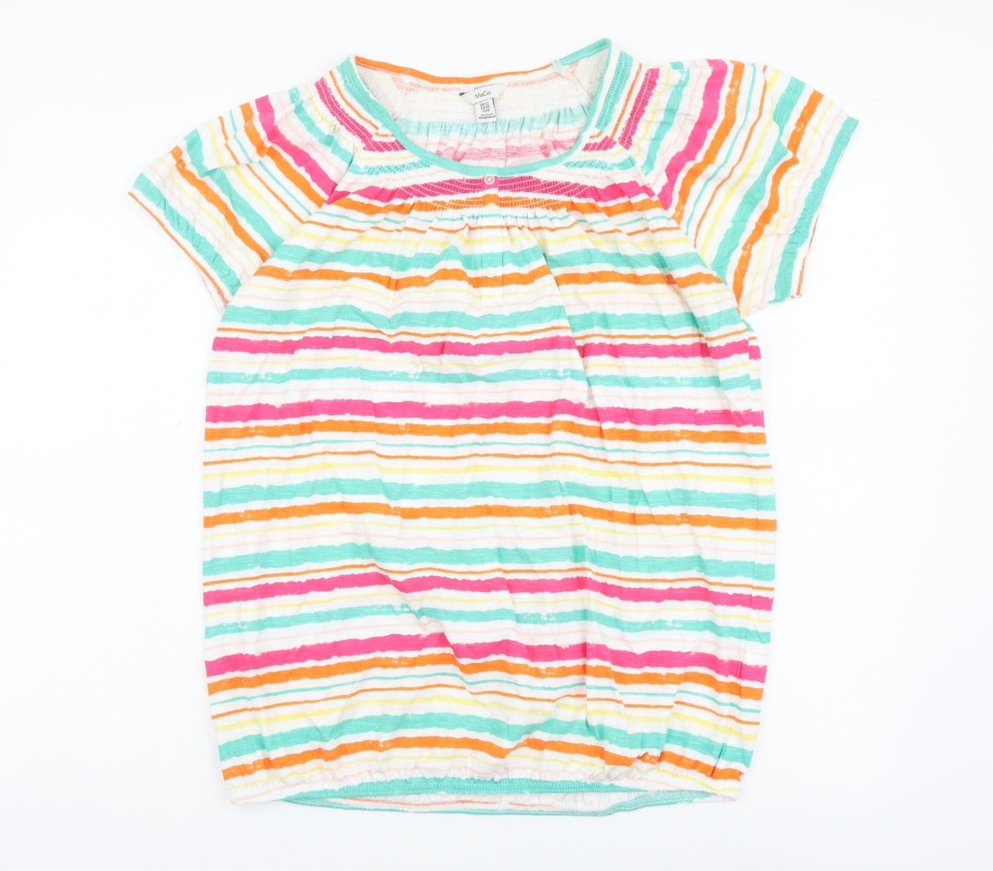 M&Co Womens Multicoloured Striped Cotton Basic T-Shirt Size 12 Round Neck