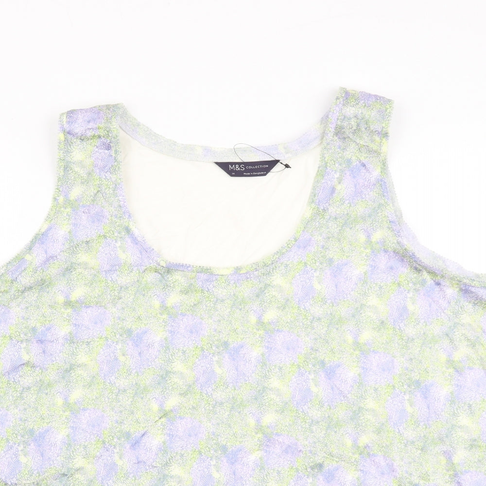 Marks and Spencer Womens Multicoloured Geometric Polyester Basic Blouse Size 14 Scoop Neck