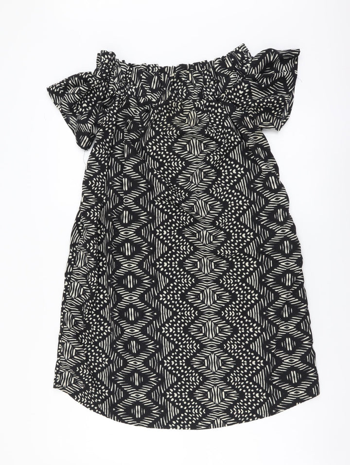Atmosphere Womens Black Geometric Polyester A-Line Size 14 Off the Shoulder Pullover