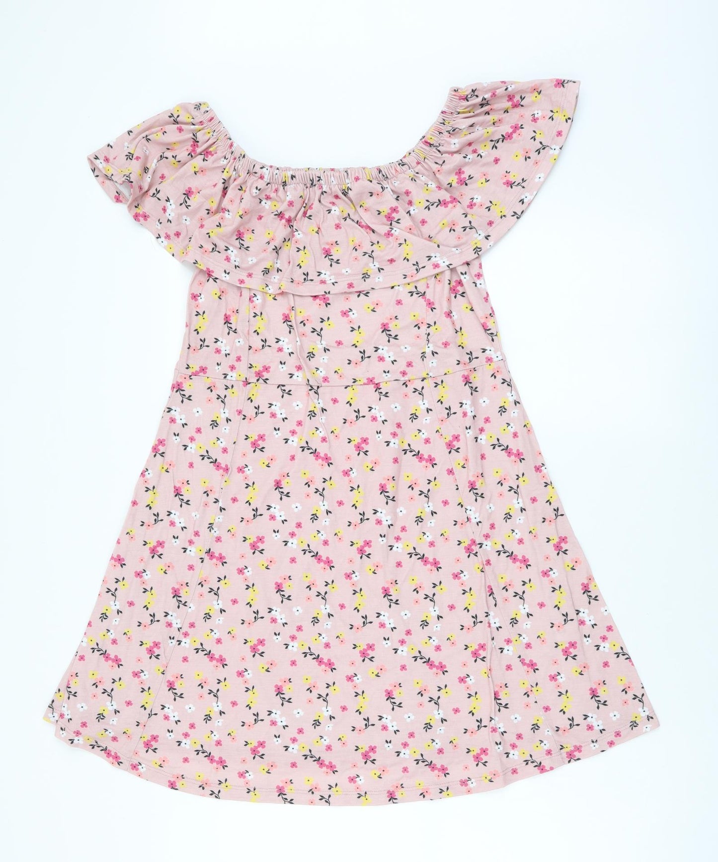 Select Womens Pink Floral Polyester A-Line Size 14 Off the Shoulder Pullover