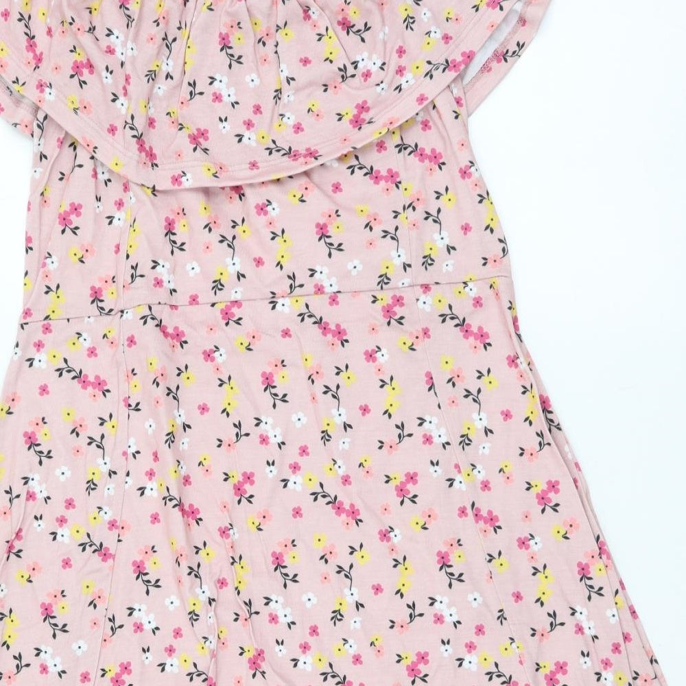 Select Womens Pink Floral Polyester A-Line Size 14 Off the Shoulder Pullover