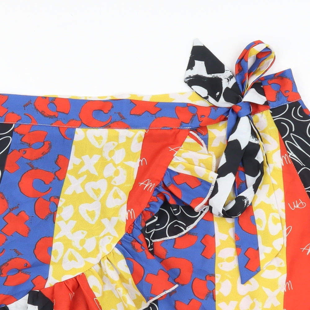 SheIn Womens Multicoloured Geometric Polyester Wrap Skirt Size S Tie