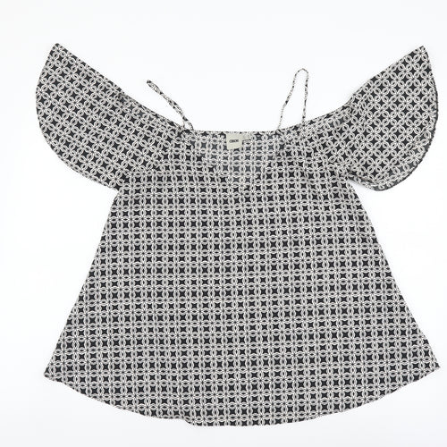 ASOS Womens Black Geometric Polyester Basic Blouse Size 10 V-Neck