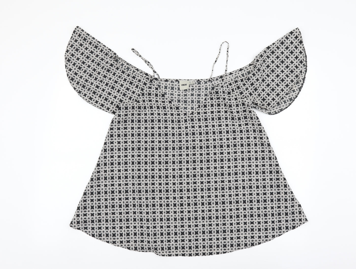 ASOS Womens Black Geometric Polyester Basic Blouse Size 10 V-Neck