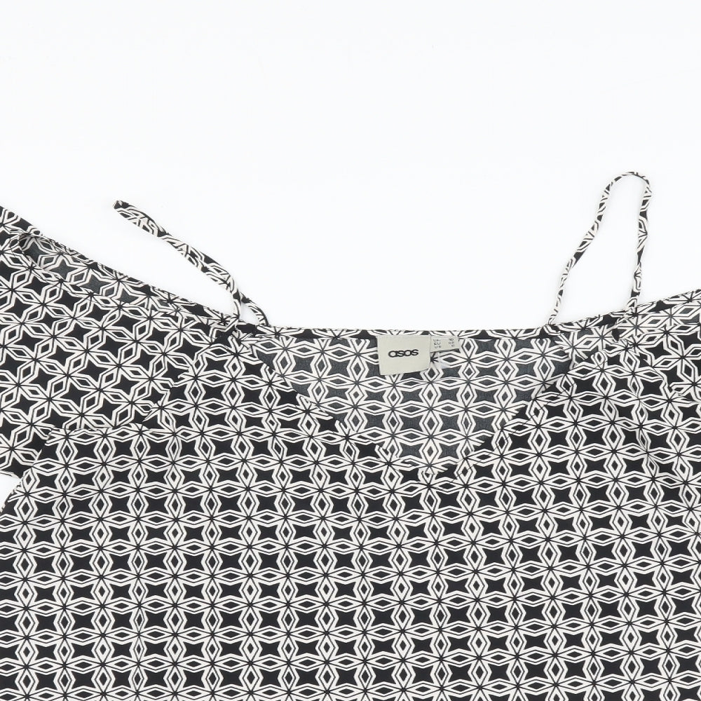 ASOS Womens Black Geometric Polyester Basic Blouse Size 10 V-Neck