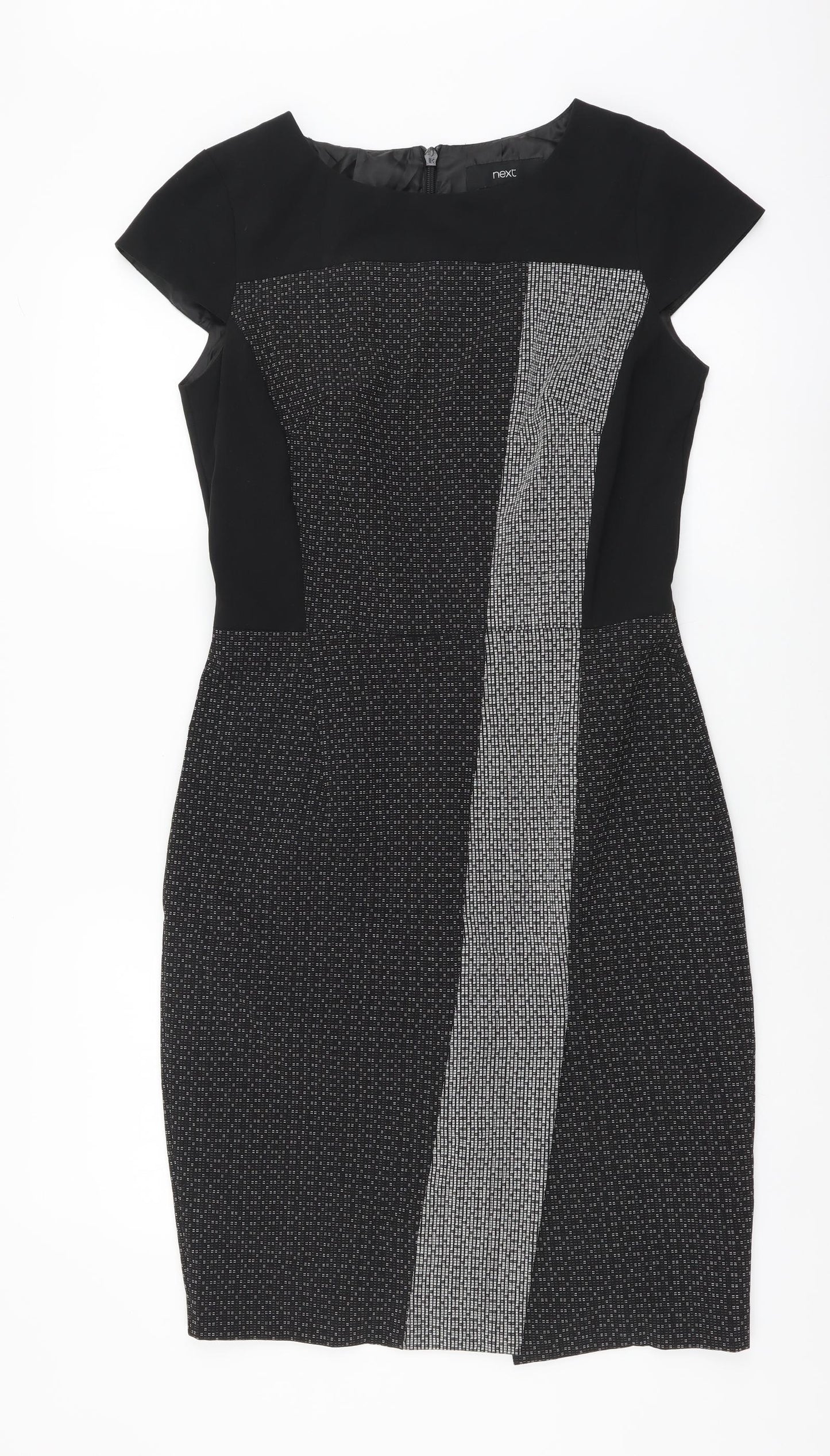 NEXT Womens Black Colourblock Polyester A-Line Size 8 Round Neck Zip