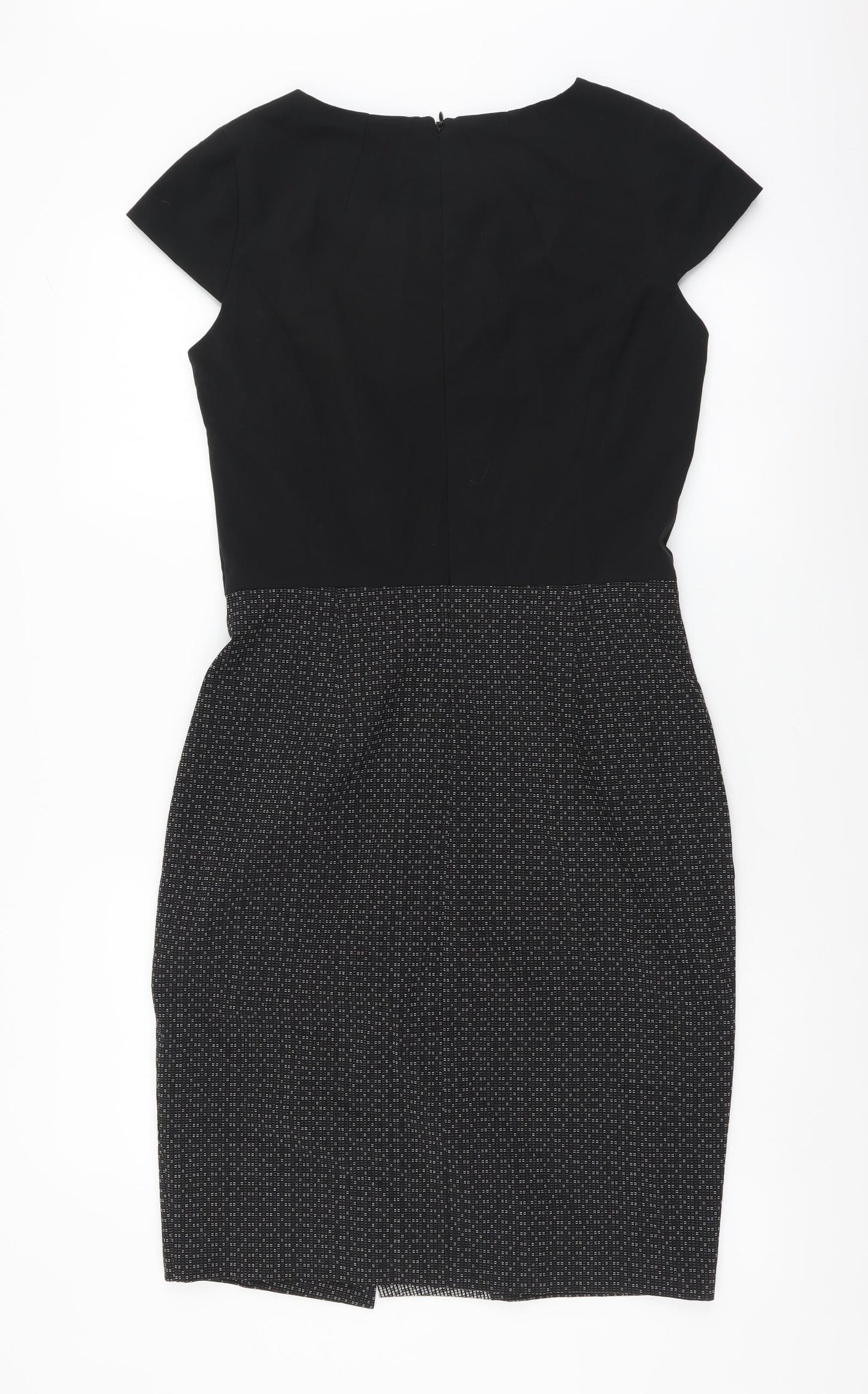 NEXT Womens Black Colourblock Polyester A-Line Size 8 Round Neck Zip