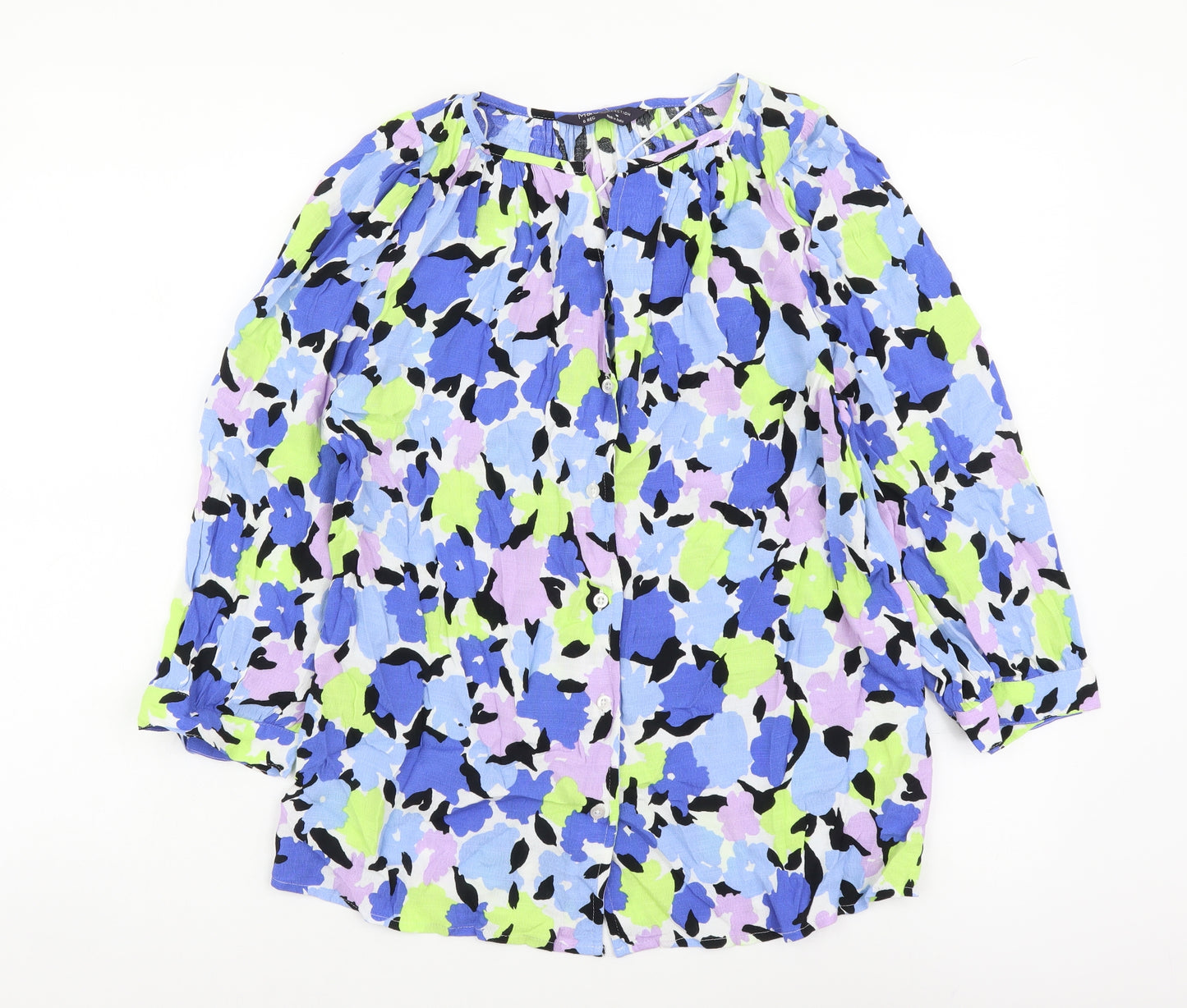 Marks and Spencer Womens Multicoloured Floral Viscose Basic Button-Up Size 6 Round Neck