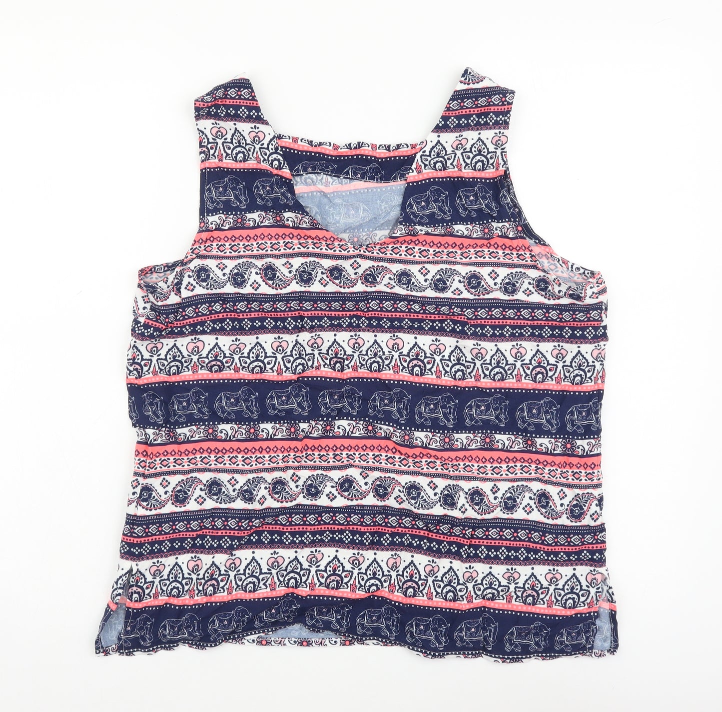 TU Womens Multicoloured Geometric Viscose Basic Tank Size 12 Square Neck