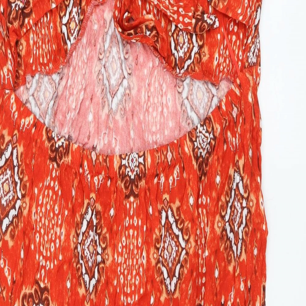 Marks and Spencer Womens Red Geometric Viscose Maxi Size 20 V-Neck Pullover