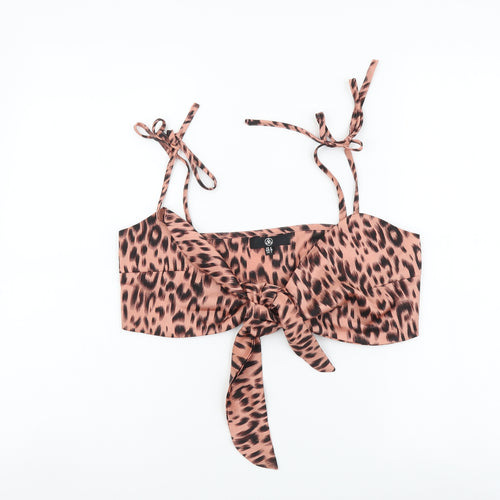 Missguided Womens Pink Animal Print Polyester Cropped Tank Size 8 V-Neck - Leopard Print
