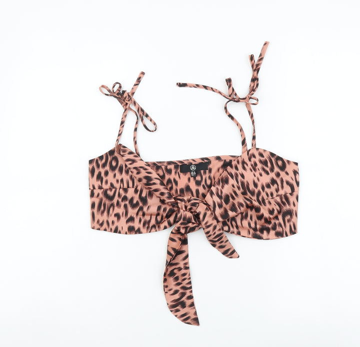 Missguided Womens Pink Animal Print Polyester Cropped Tank Size 8 V-Neck - Leopard Print