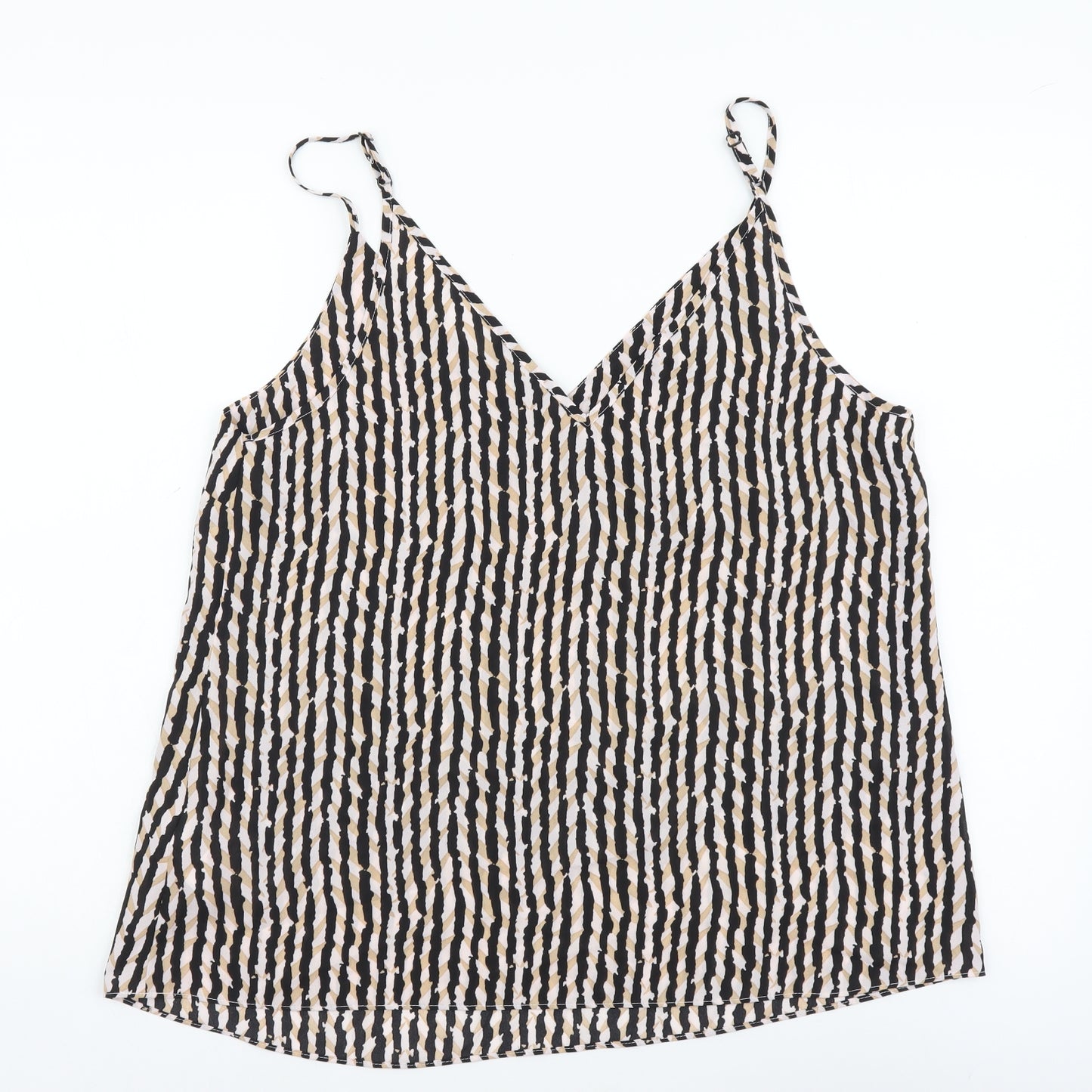 Atmosphere Womens Black Striped Polyester Basic Tank Size 14 V-Neck