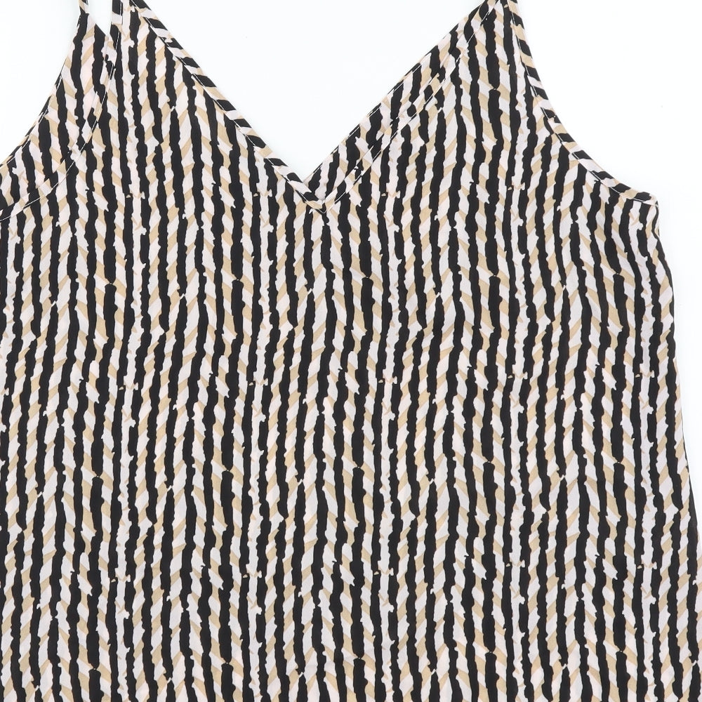 Atmosphere Womens Black Striped Polyester Basic Tank Size 14 V-Neck