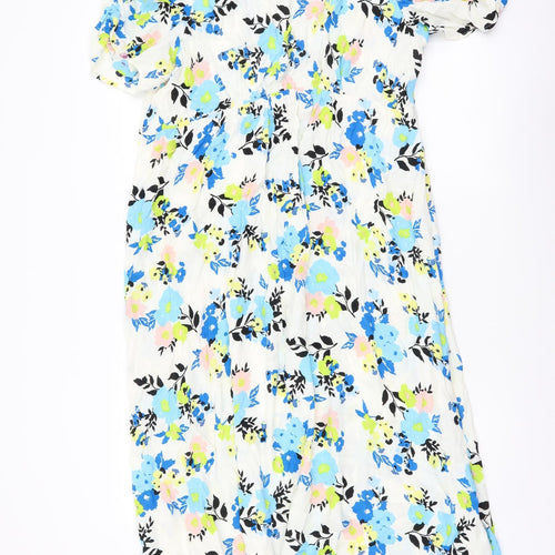 Marks and Spencer Womens Multicoloured Floral Viscose A-Line Size 20 Round Neck Button