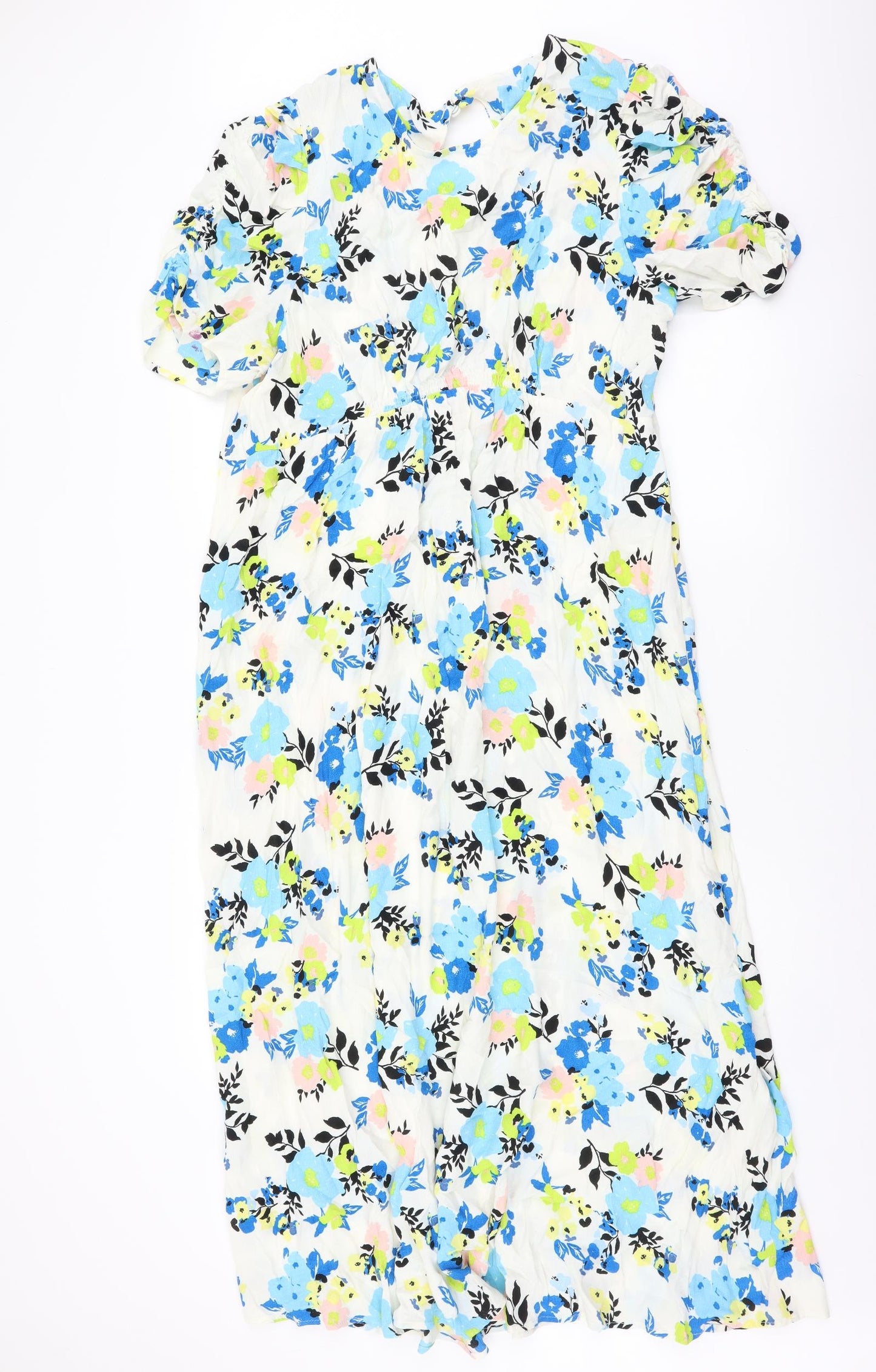 Marks and Spencer Womens Multicoloured Floral Viscose A-Line Size 20 Round Neck Button