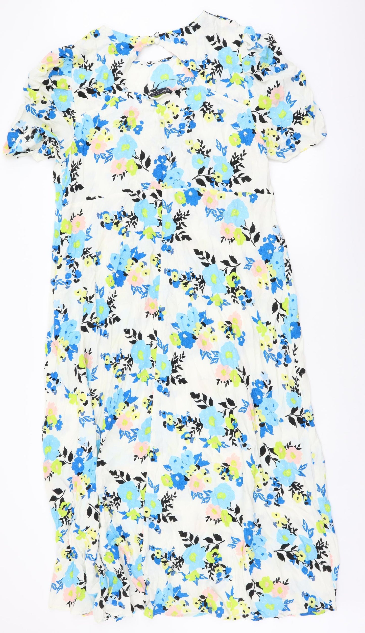 Marks and Spencer Womens Multicoloured Floral Viscose A-Line Size 20 Round Neck Button