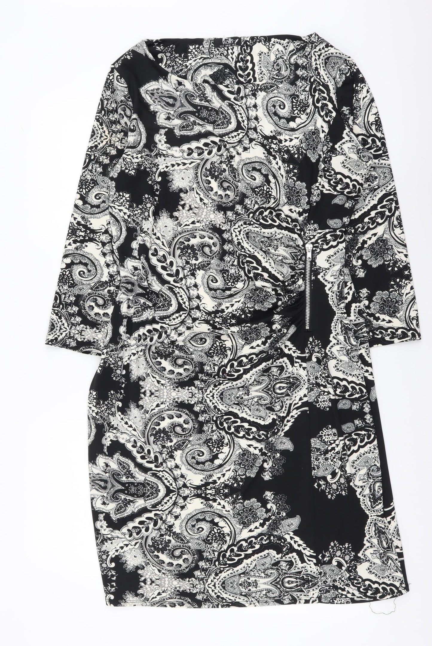 Wallis Womens Black Geometric Polyester A-Line Size 14 Round Neck Pullover