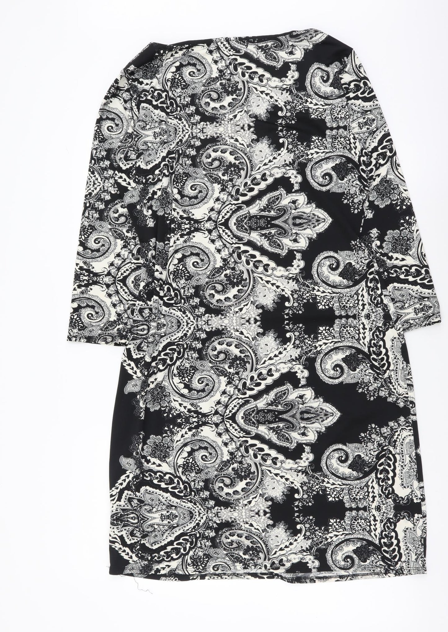 Wallis Womens Black Geometric Polyester A-Line Size 14 Round Neck Pullover