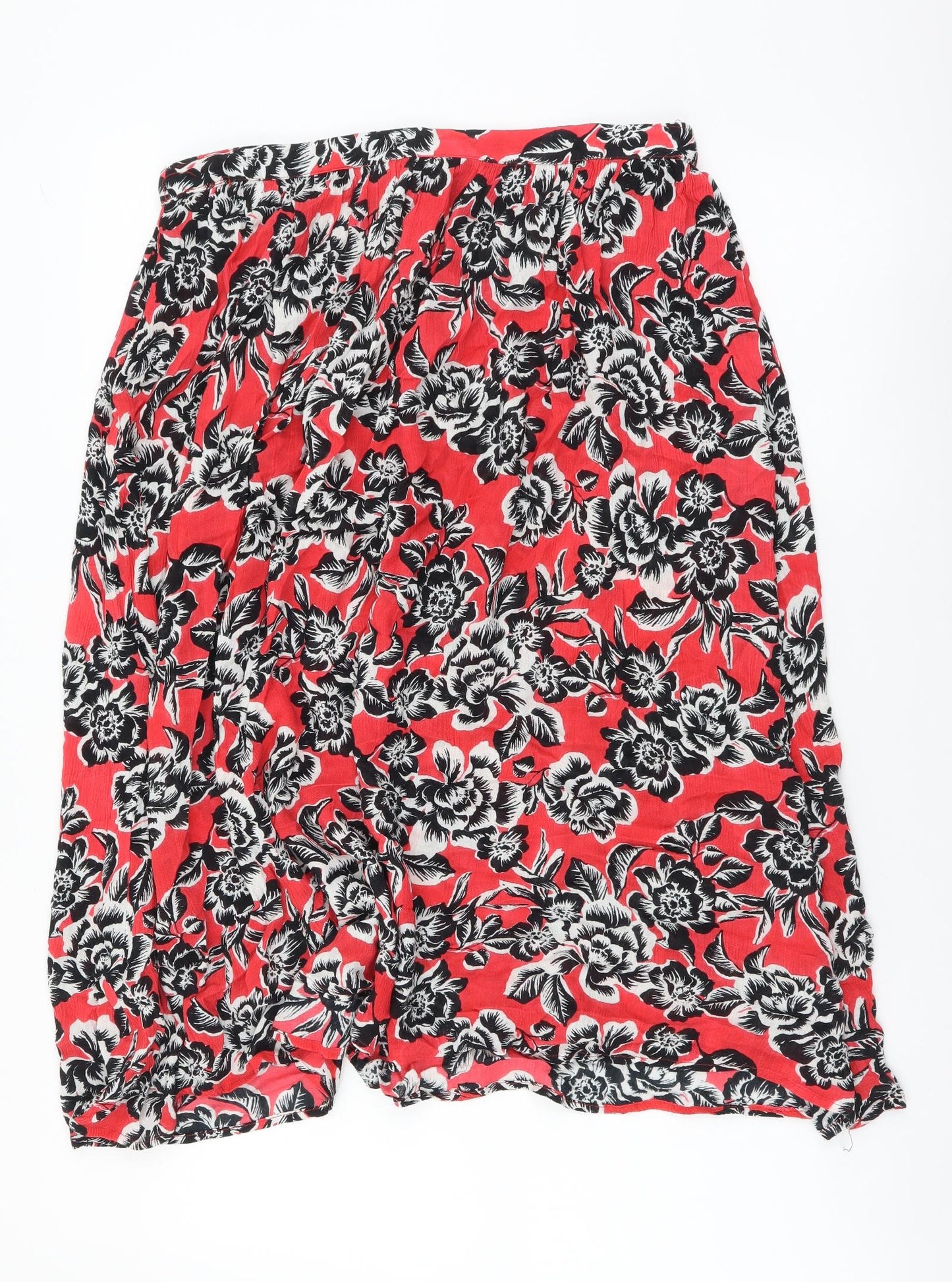 New Look Womens Red Floral Viscose Flare Skirt Size 16 Zip