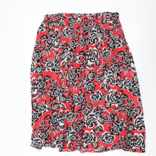 New Look Womens Red Floral Viscose Flare Skirt Size 16 Zip