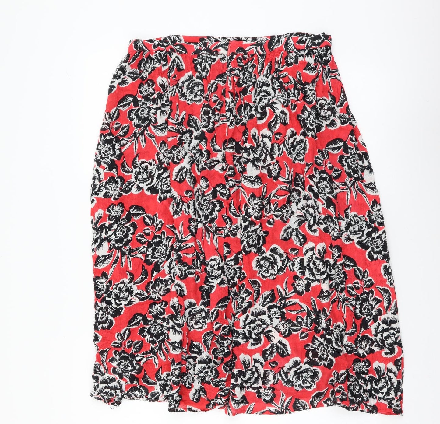 New Look Womens Red Floral Viscose Flare Skirt Size 16 Zip