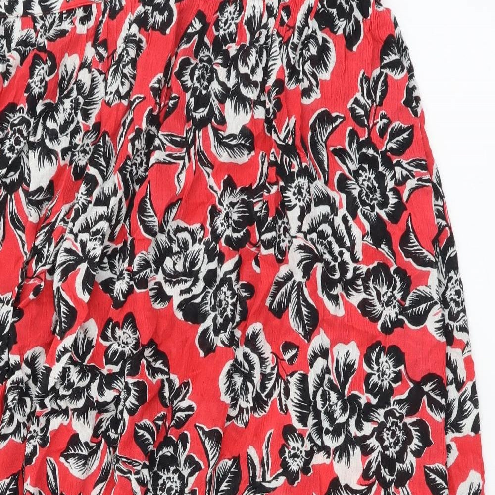 New Look Womens Red Floral Viscose Flare Skirt Size 16 Zip