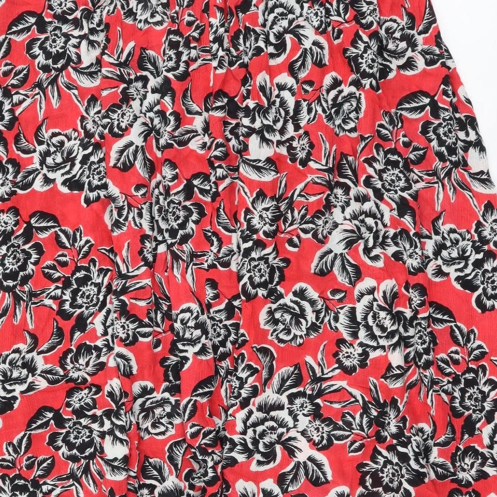 New Look Womens Red Floral Viscose Flare Skirt Size 16 Zip