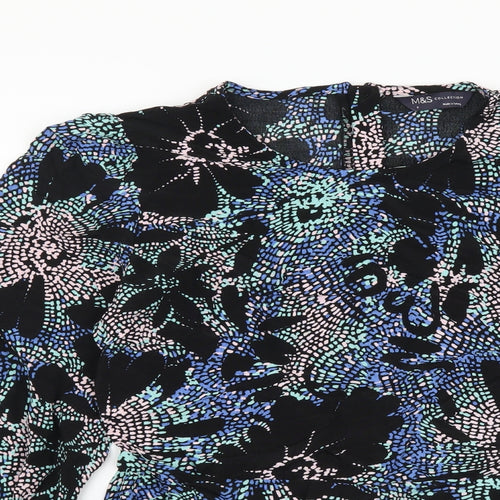 Marks and Spencer Womens Black Geometric Viscose Basic Blouse Size 8 Round Neck