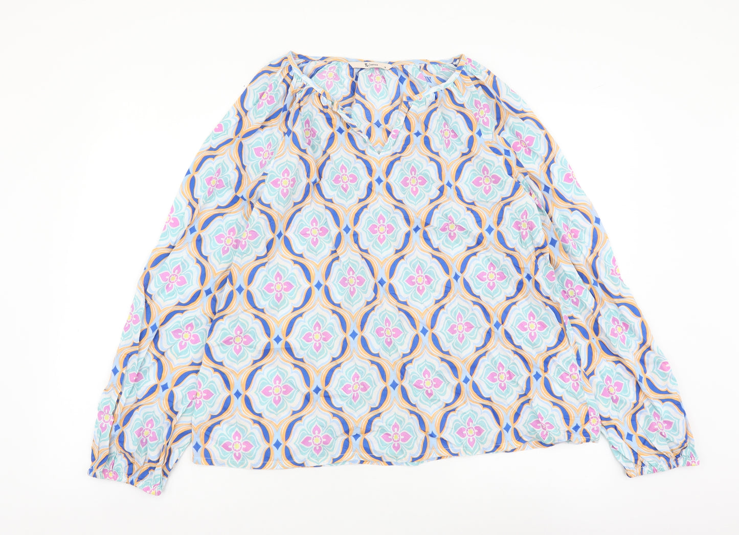 TU Womens Multicoloured Geometric Cotton Basic Blouse Size 10 V-Neck