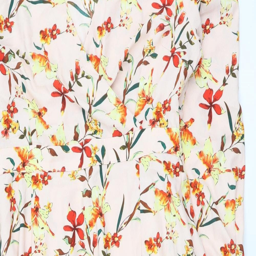 Louche Womens Pink Floral Polyester A-Line Size 16 V-Neck Zip