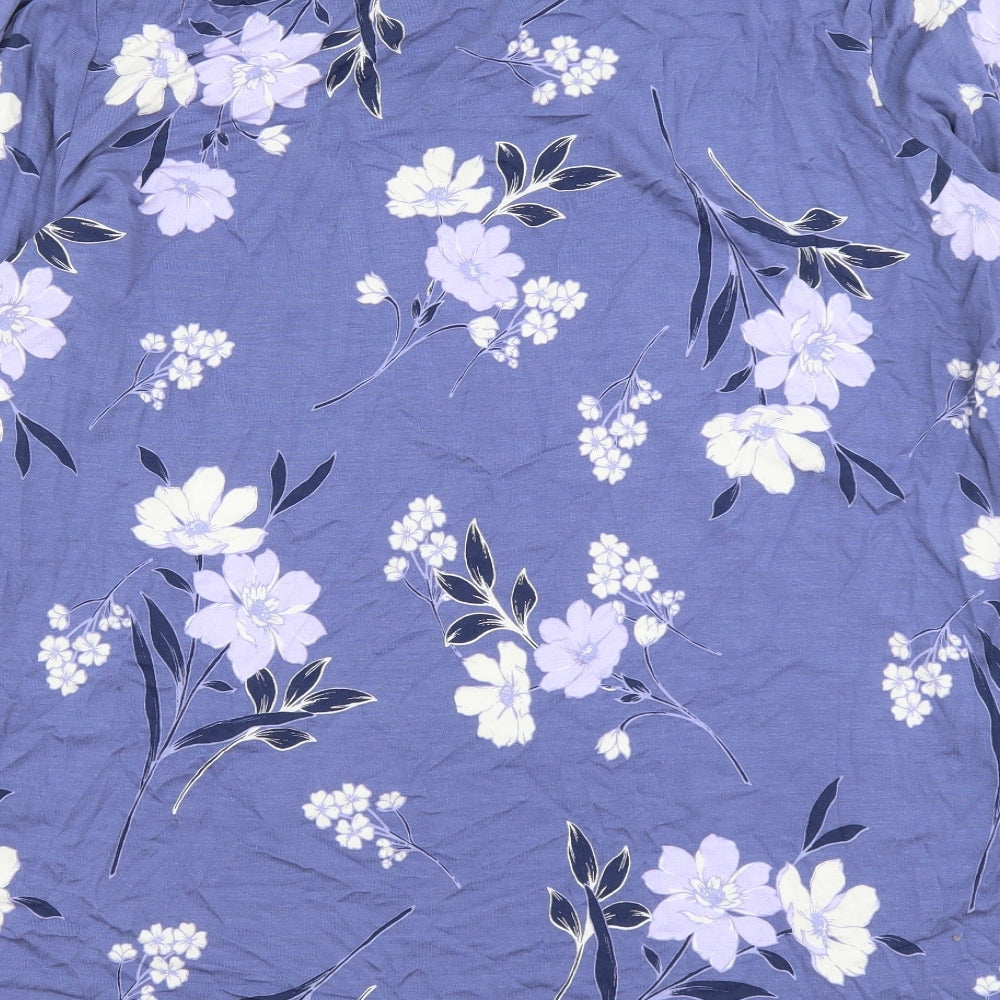 Bonmarché Womens Blue Geometric Viscose Basic T-Shirt Size 18 V-Neck