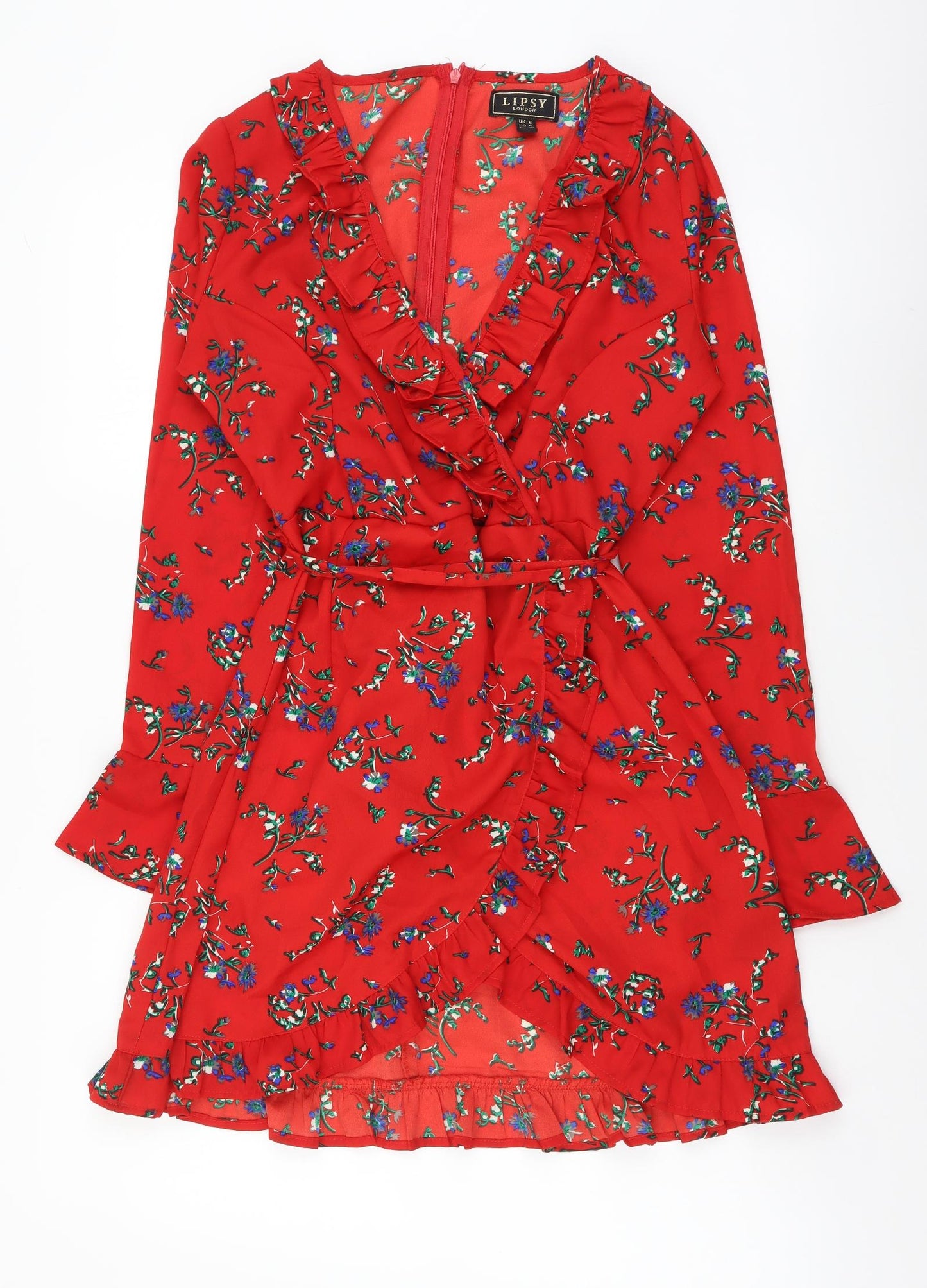 Lipsy Womens Red Floral Polyester Fit & Flare Size 8 Sweetheart Zip
