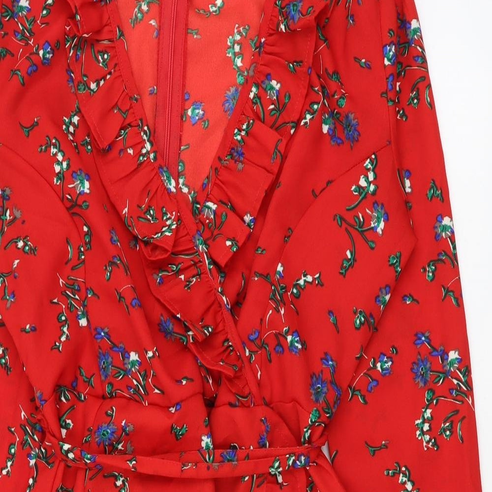 Lipsy Womens Red Floral Polyester Fit & Flare Size 8 Sweetheart Zip