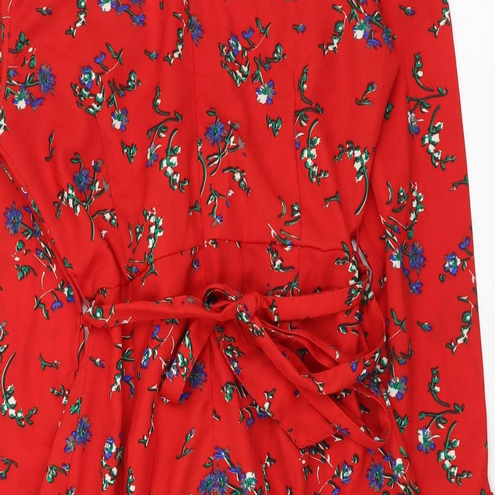 Lipsy Womens Red Floral Polyester Fit & Flare Size 8 Sweetheart Zip