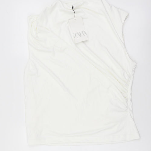 Zara Womens Ivory Polyester Basic Tank Size 2XL Round Neck