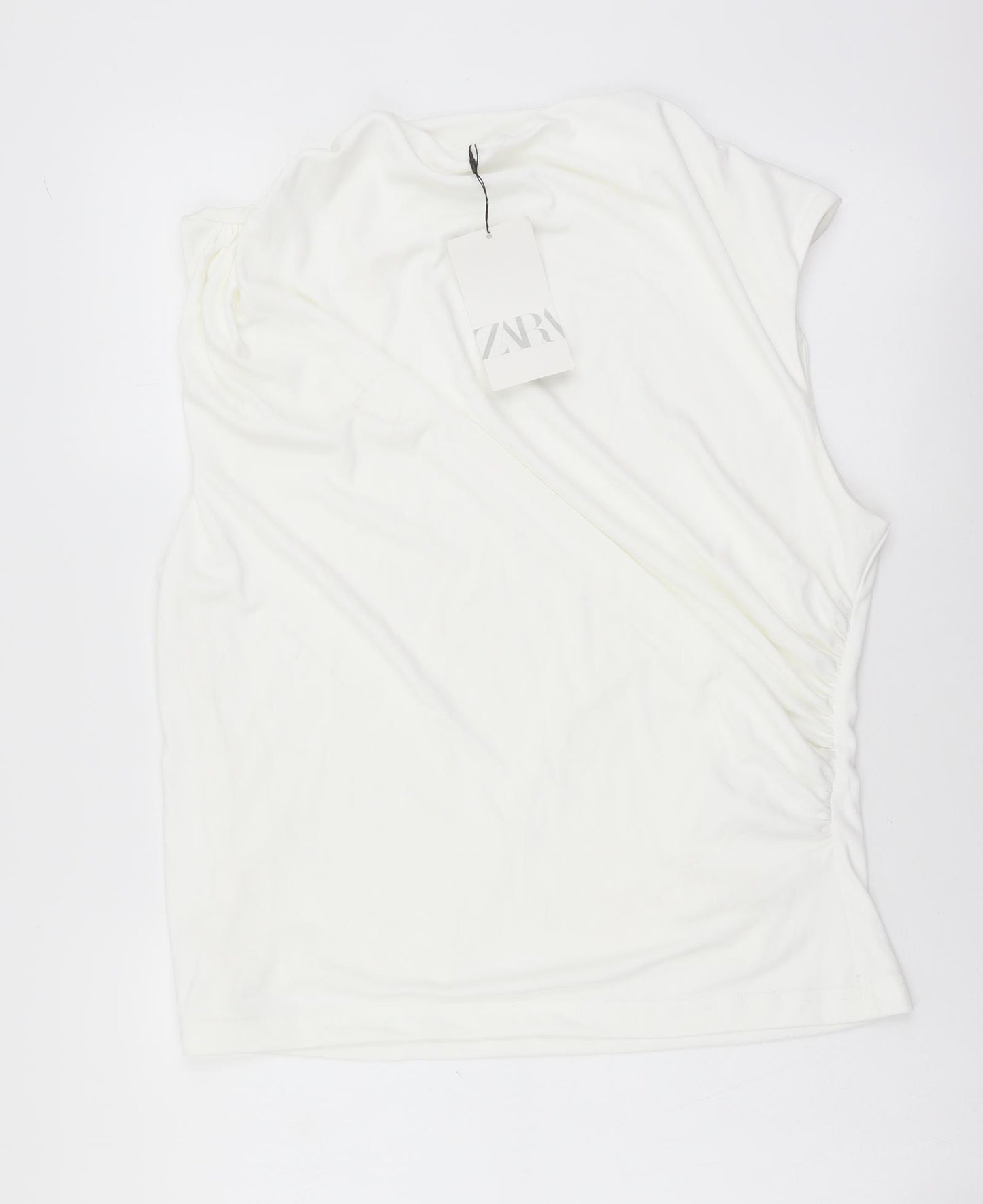 Zara Womens Ivory Polyester Basic Tank Size 2XL Round Neck