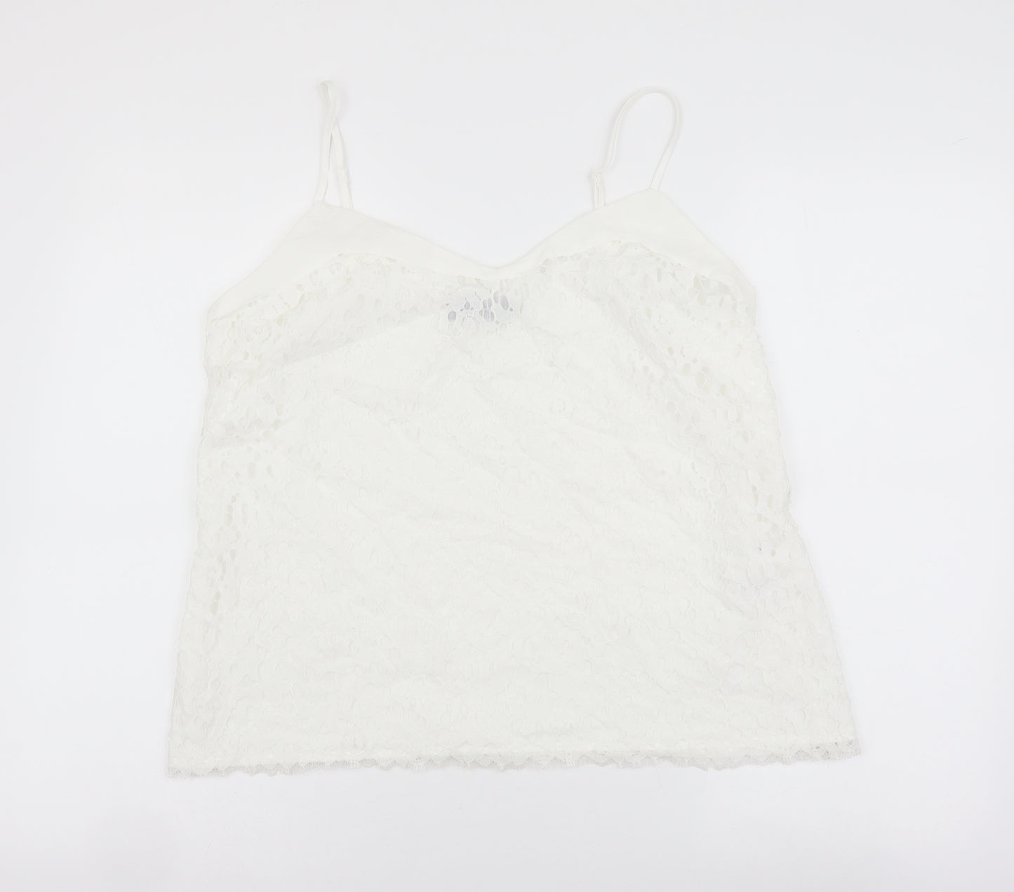 TU Womens White Polyester Basic Tank Size 12 V-Neck - Lace Detail