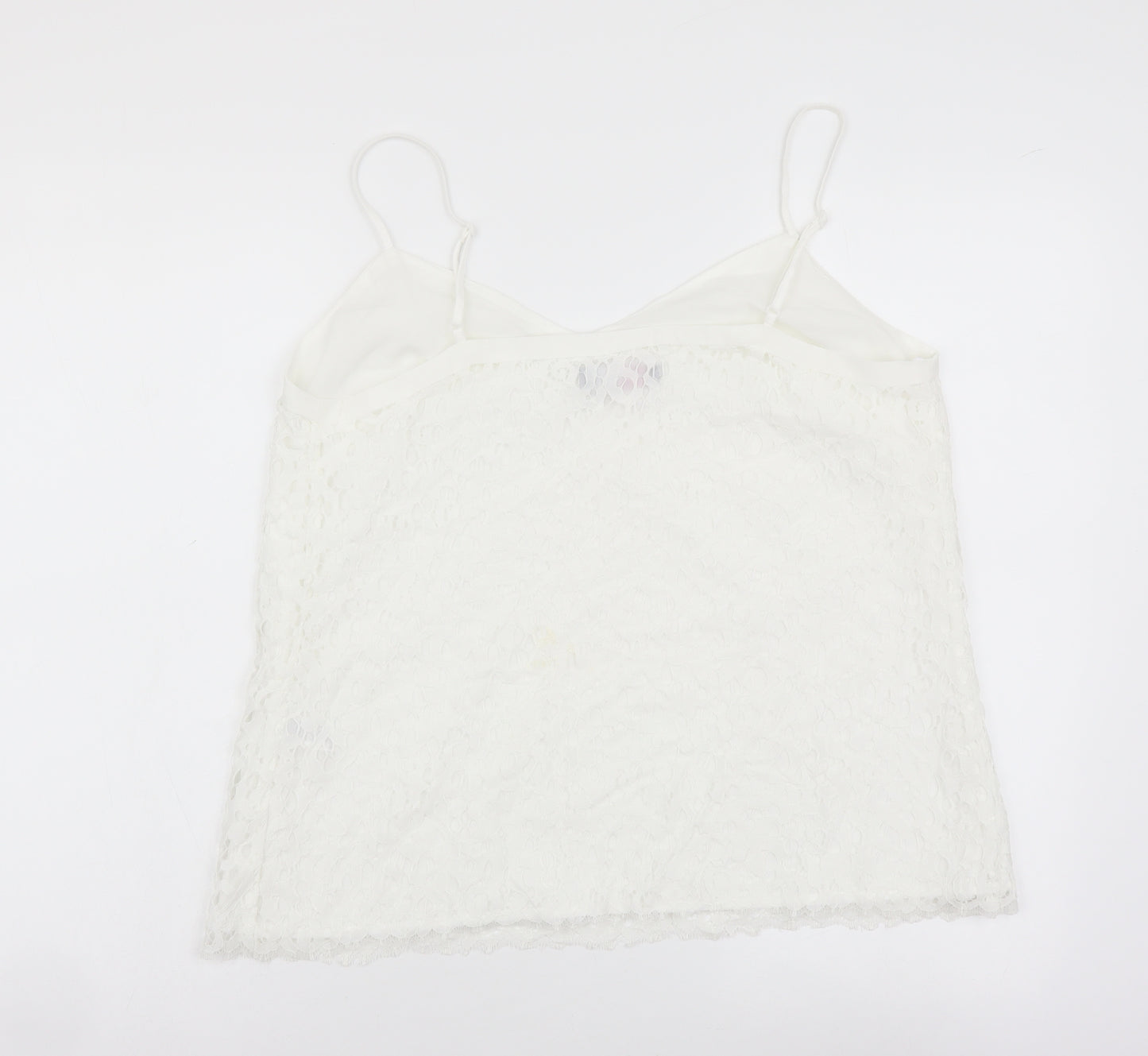 TU Womens White Polyester Basic Tank Size 12 V-Neck - Lace Detail